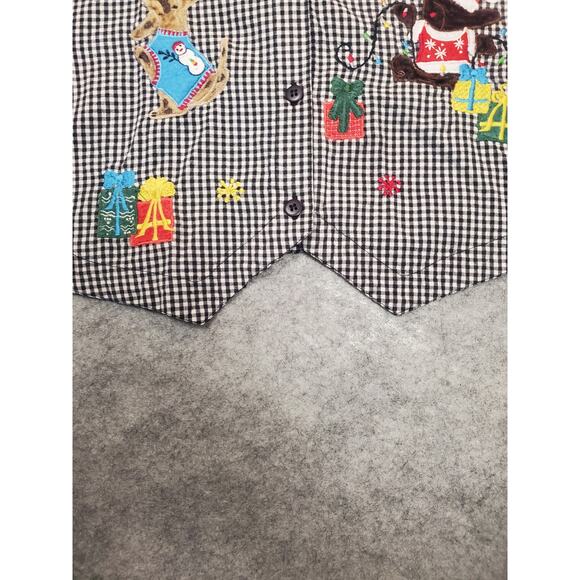 Lemon Grass Women's Small Black & White Check Button Up Christmas Theme Blouse - Picture 7 of 8